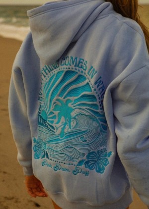 Blue Pink Palm Puff Everything Comes in Waves Hoodie | 521ZFPSGR