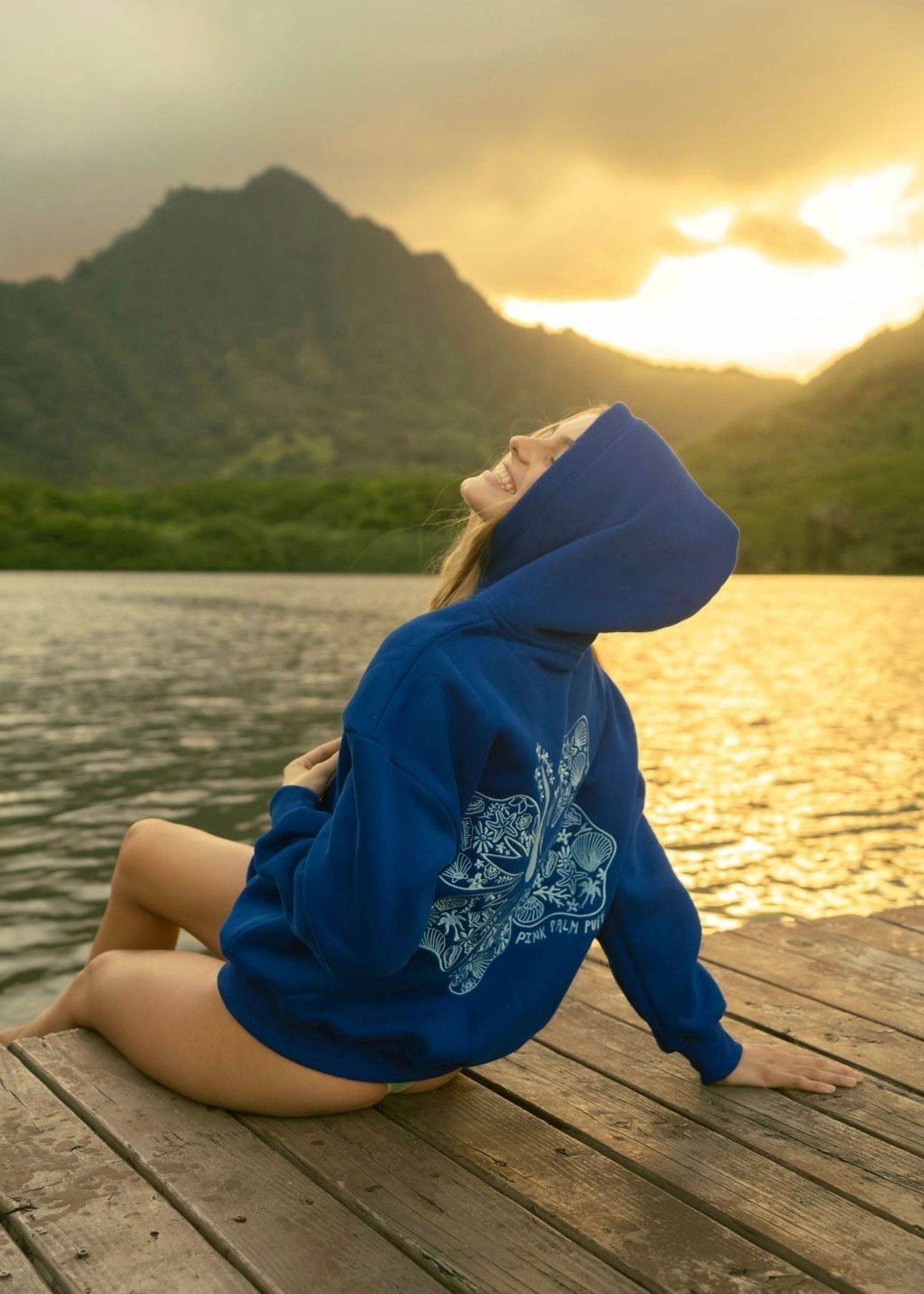 Oceanic Pink Palm Puff Hawaii Hibiscus Hoodie | 238DQELMR