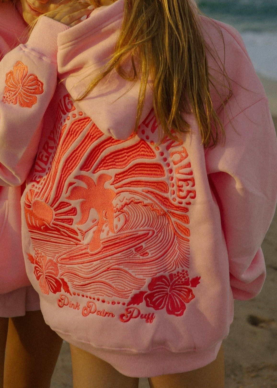 Pink Pink Palm Puff Everything Comes in Waves Hoodie | 810KPBSWN