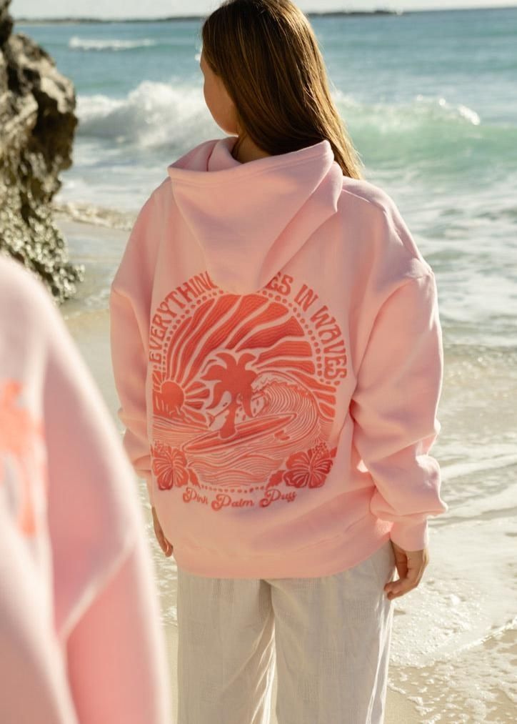 Pink Pink Palm Puff Everything Comes in Waves Hoodie | 810KPBSWN