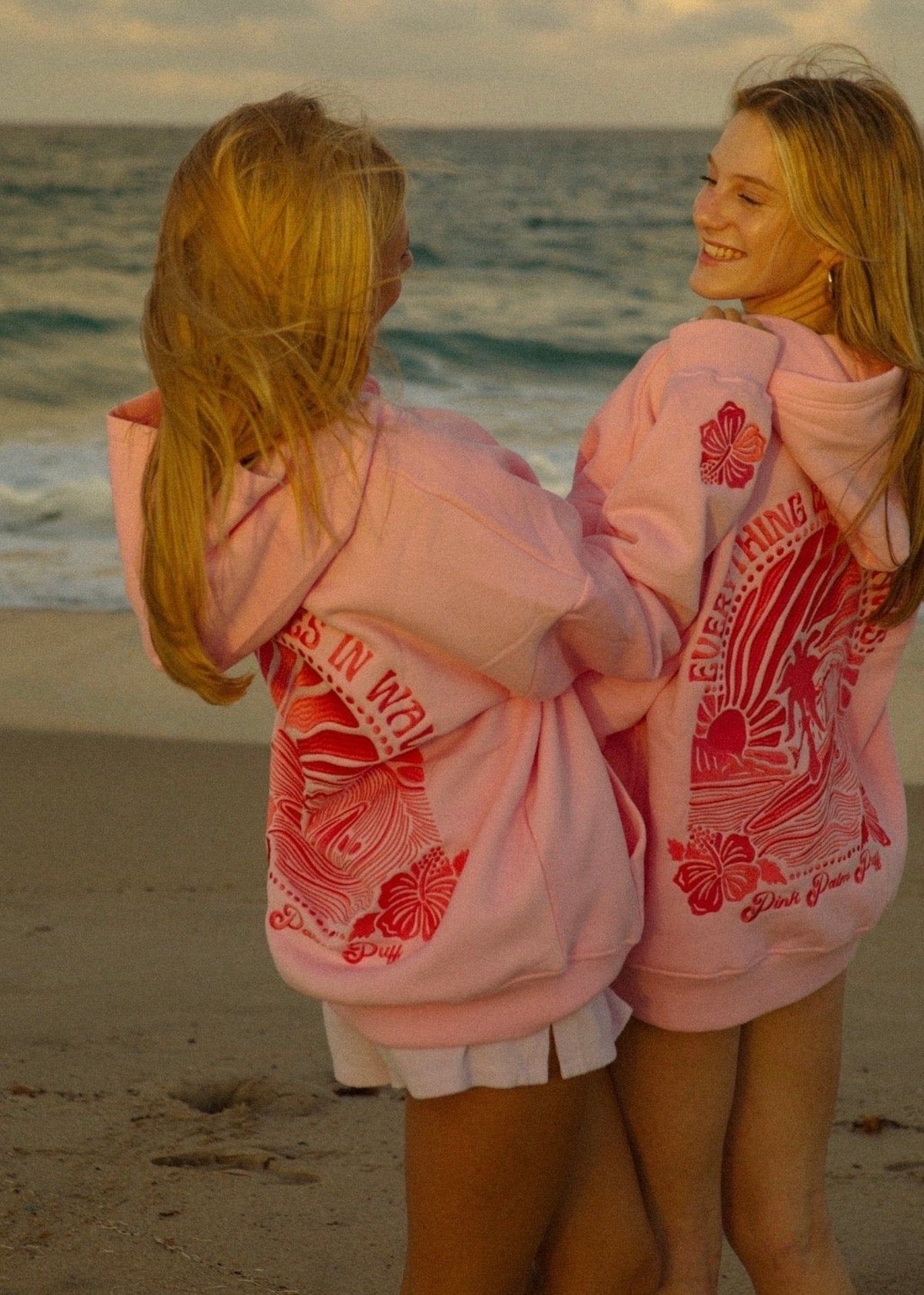 Pink Pink Palm Puff Everything Comes in Waves Hoodie | 810KPBSWN