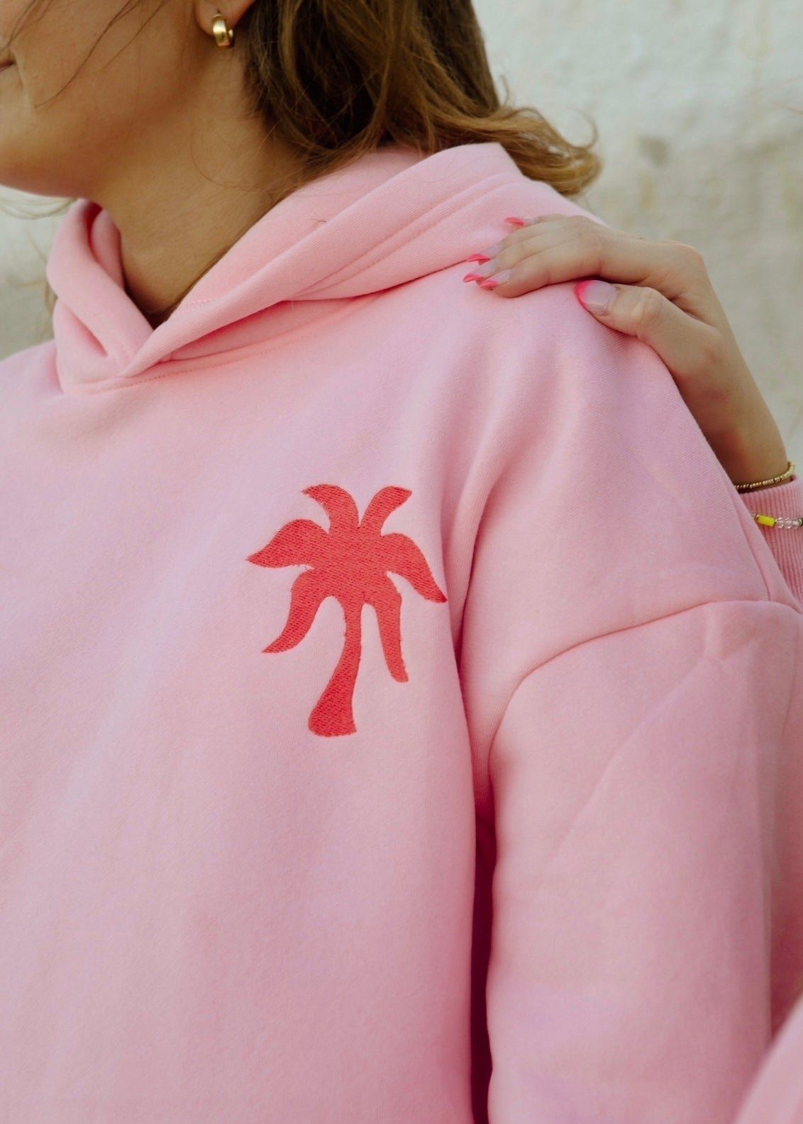 Pink Pink Palm Puff Everything Comes in Waves Hoodie | 810KPBSWN