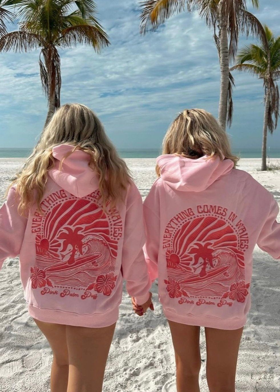 Pink Pink Palm Puff Everything Comes in Waves Hoodie | 810KPBSWN