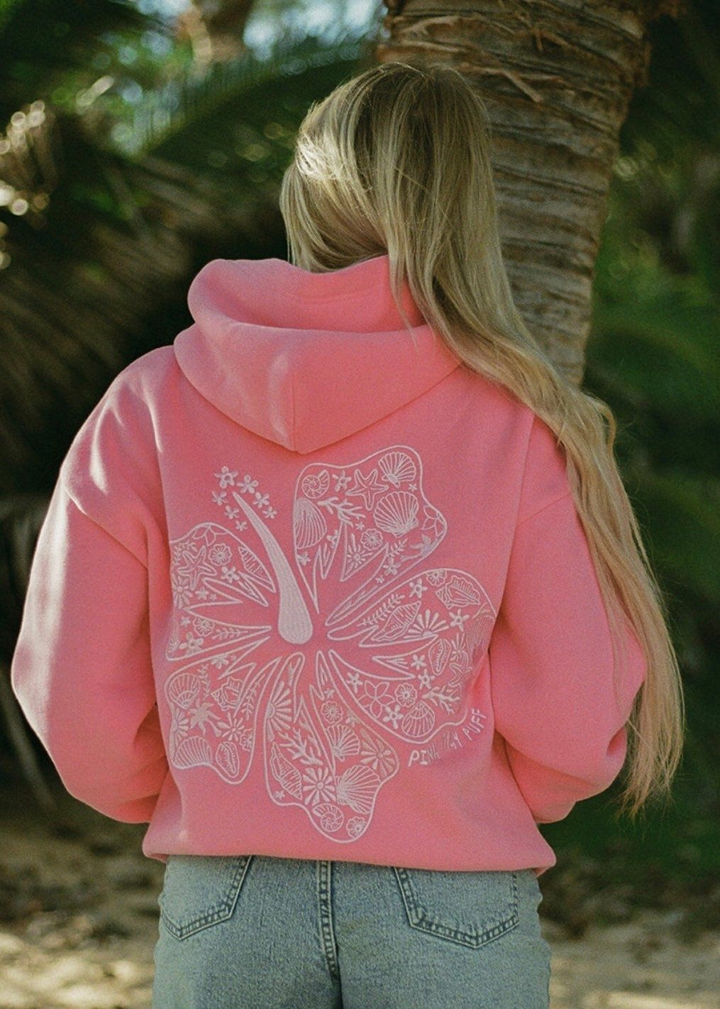 Pink Pink Palm Puff Hawaii Hibiscus Hoodie | 251ZOAJUS