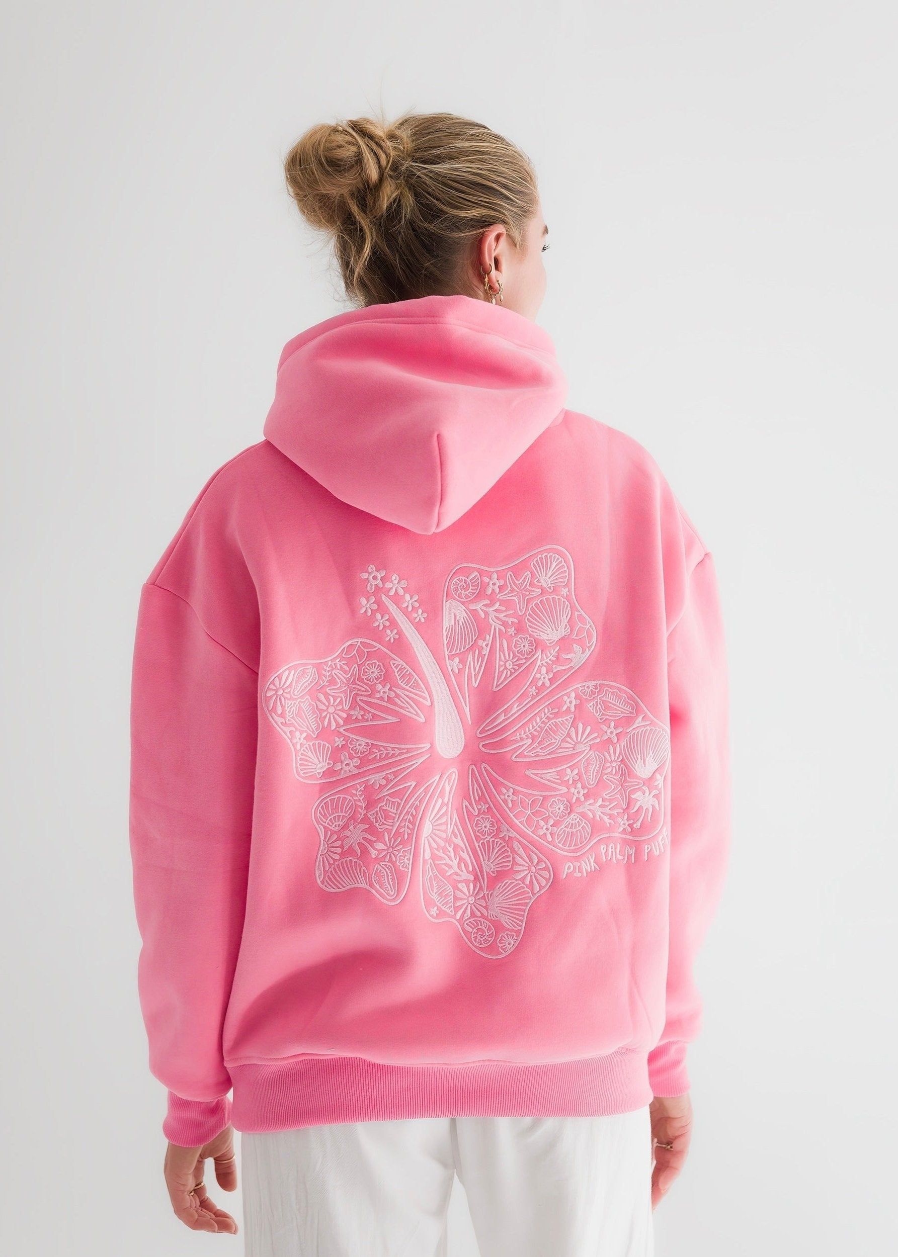 Pink Pink Palm Puff Hawaii Hibiscus Hoodie | 251ZOAJUS