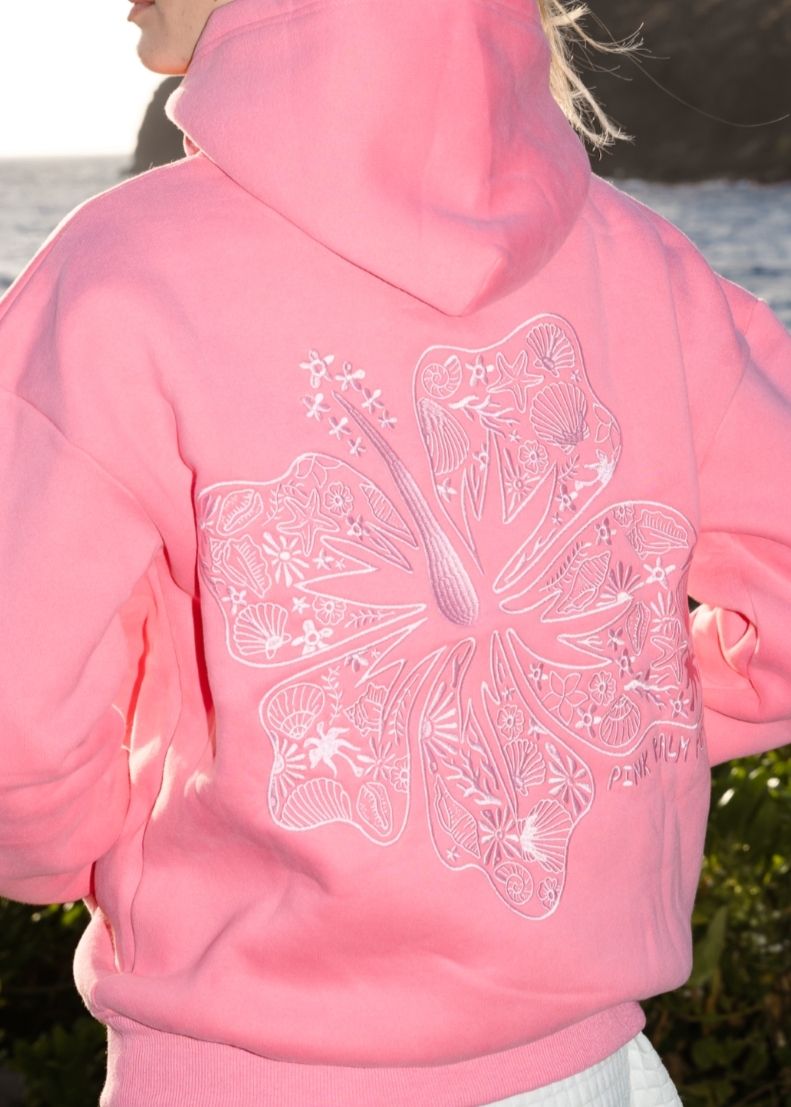 Pink Pink Palm Puff Hawaii Hibiscus Hoodie | 251ZOAJUS