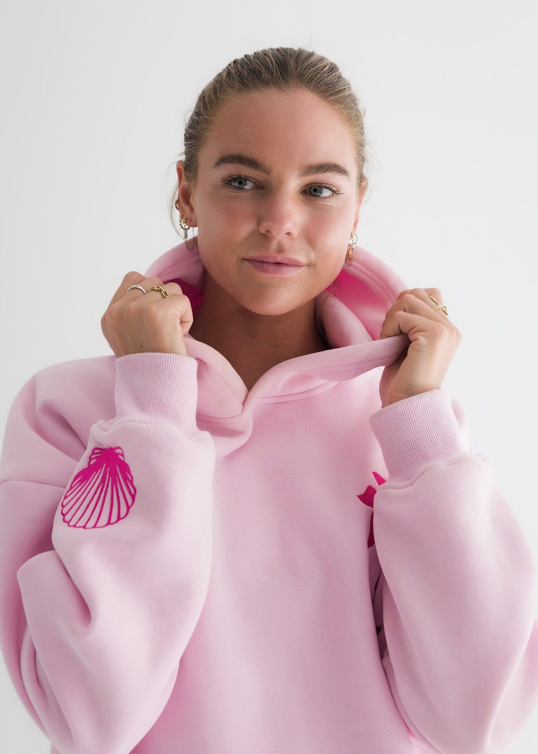 Pink Pink Palm Puff Hawaii Hibiscus Hoodie | 578SQFXID