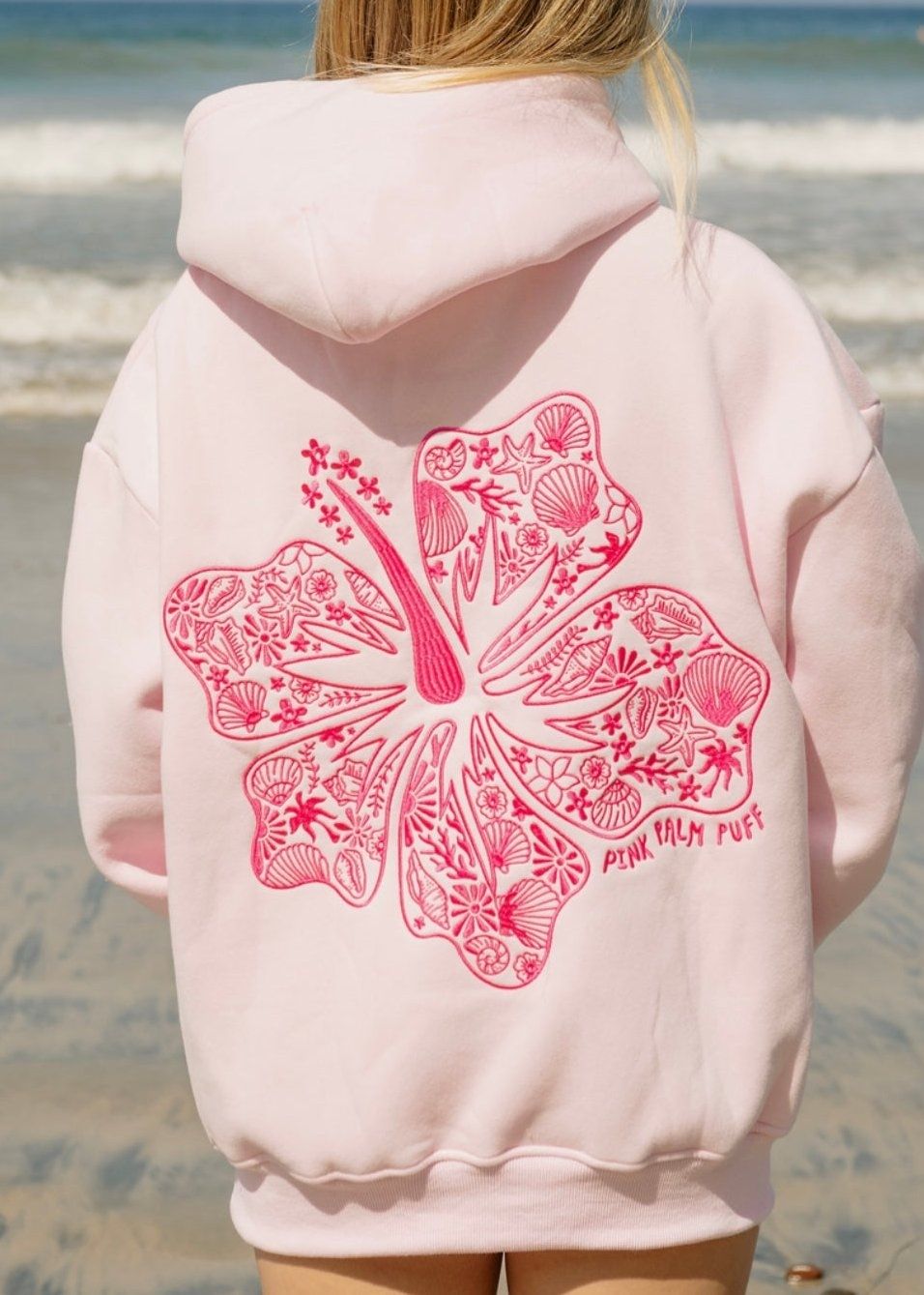 Pink Pink Palm Puff Hawaii Hibiscus Hoodie | 578SQFXID