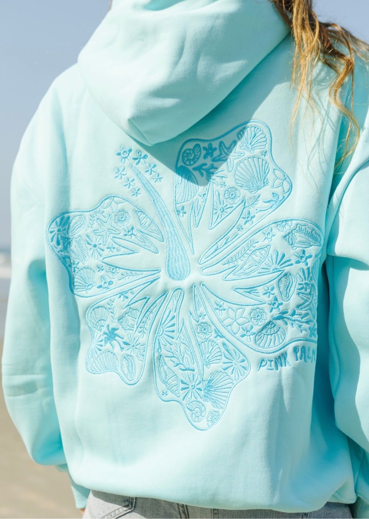 Turquoise Pink Palm Puff Hawaii Hibiscus Hoodie | 796JVAUIT